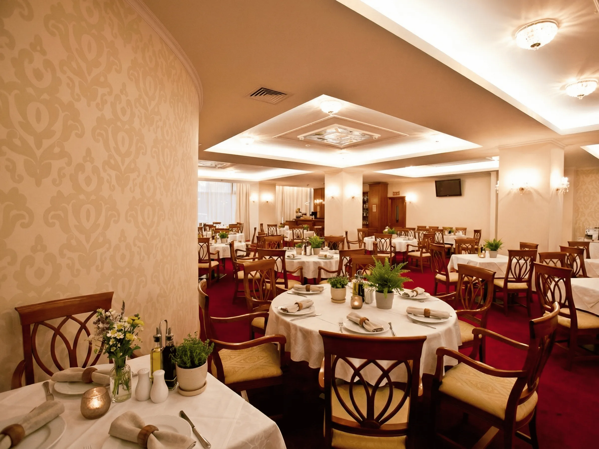 Fine dining restaurant with elegant table setting.